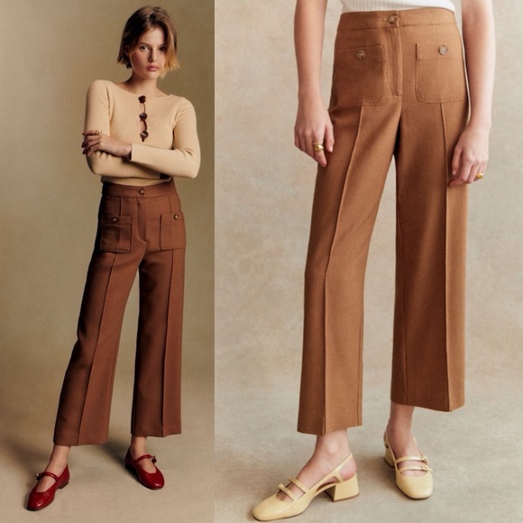 Sezane Pants - Sezane- Emilio Trousers in Brown Hazelnut Size FR 40 / US Large Crop Ankle